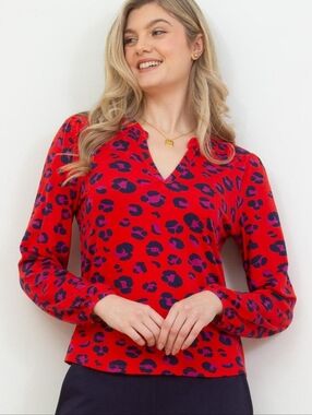 Kite Red Leopard-Print Long-Sleeve Top - Uk20